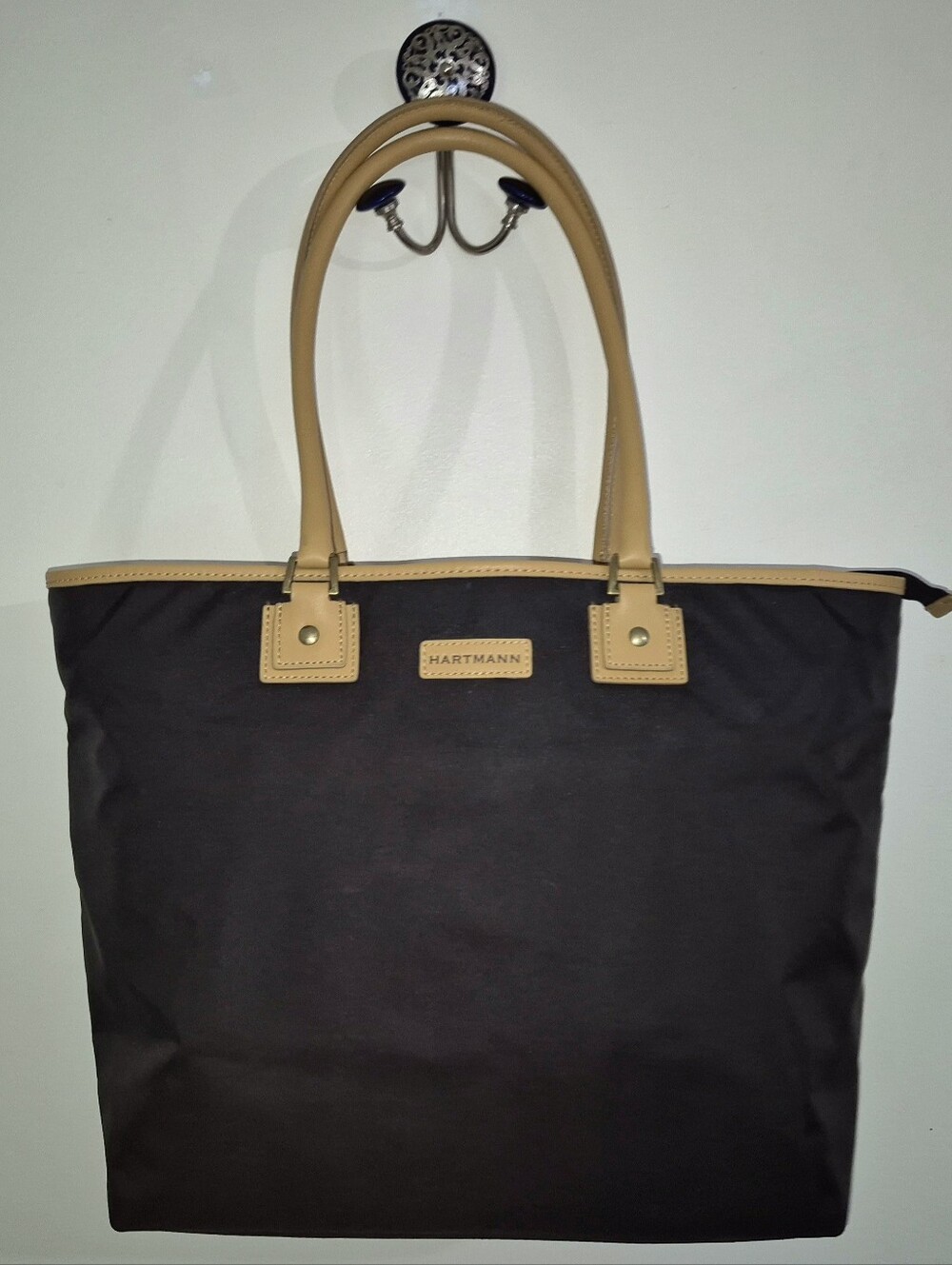 🔥Pri​stine! Hartmann Black Nylon Genuine Leather Trims Tote Shoulder Bag Travel